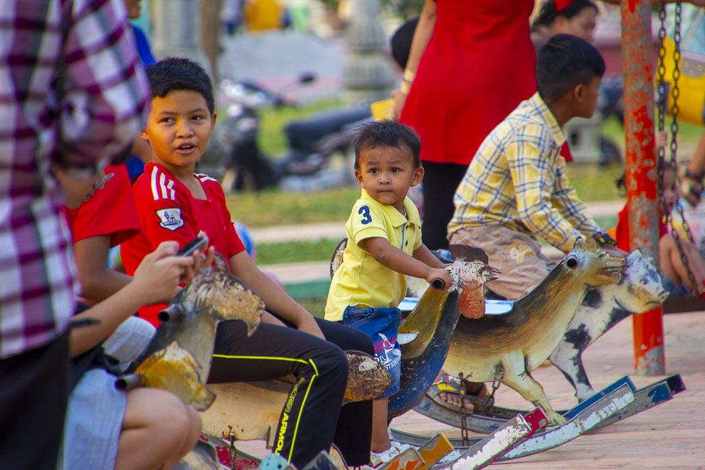 Having fun beside the Sangker River in Battambang.
