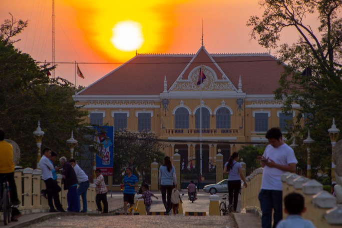 Governors residence in Battambang at sun set.