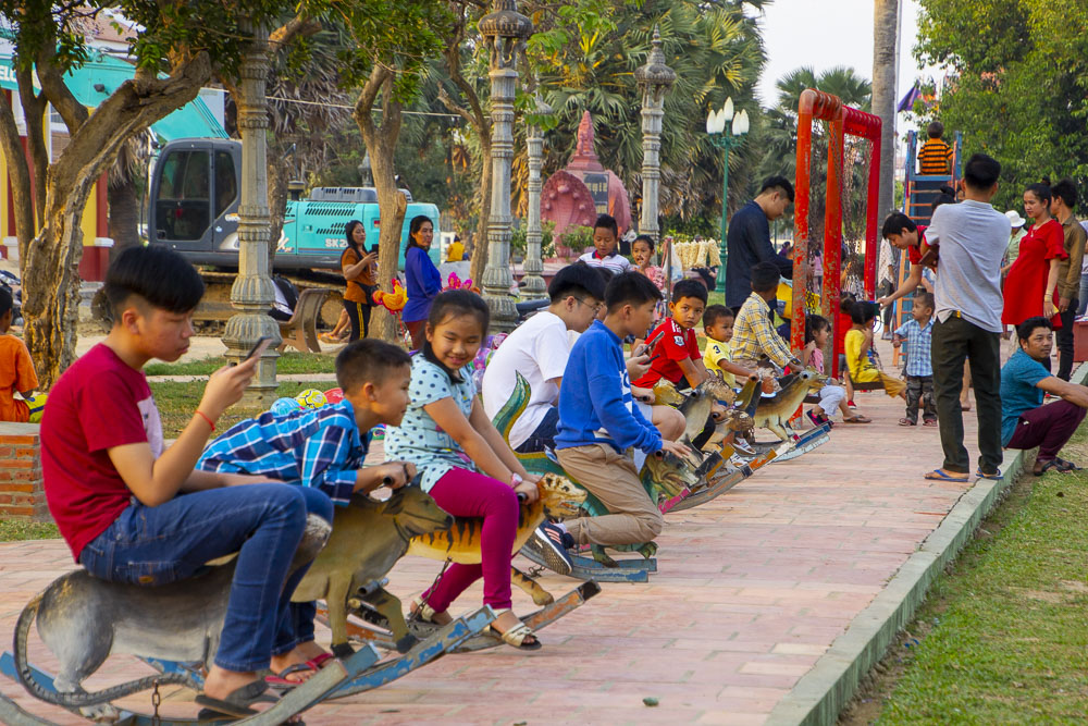 Having fun beside the Sangker River in Battambang.